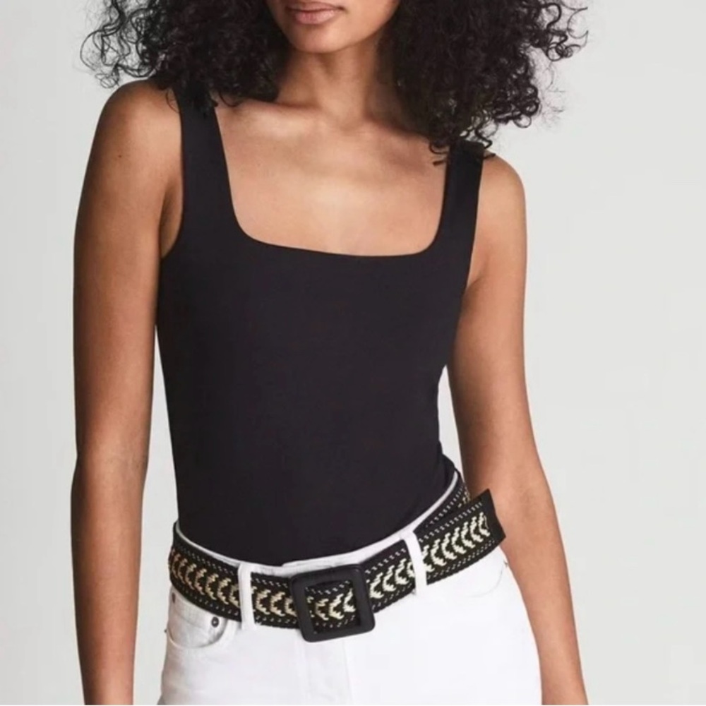 💫HP‼️💫 NWT REISS “Laurie” Square Neck Bodysuit in Black, Size Medium